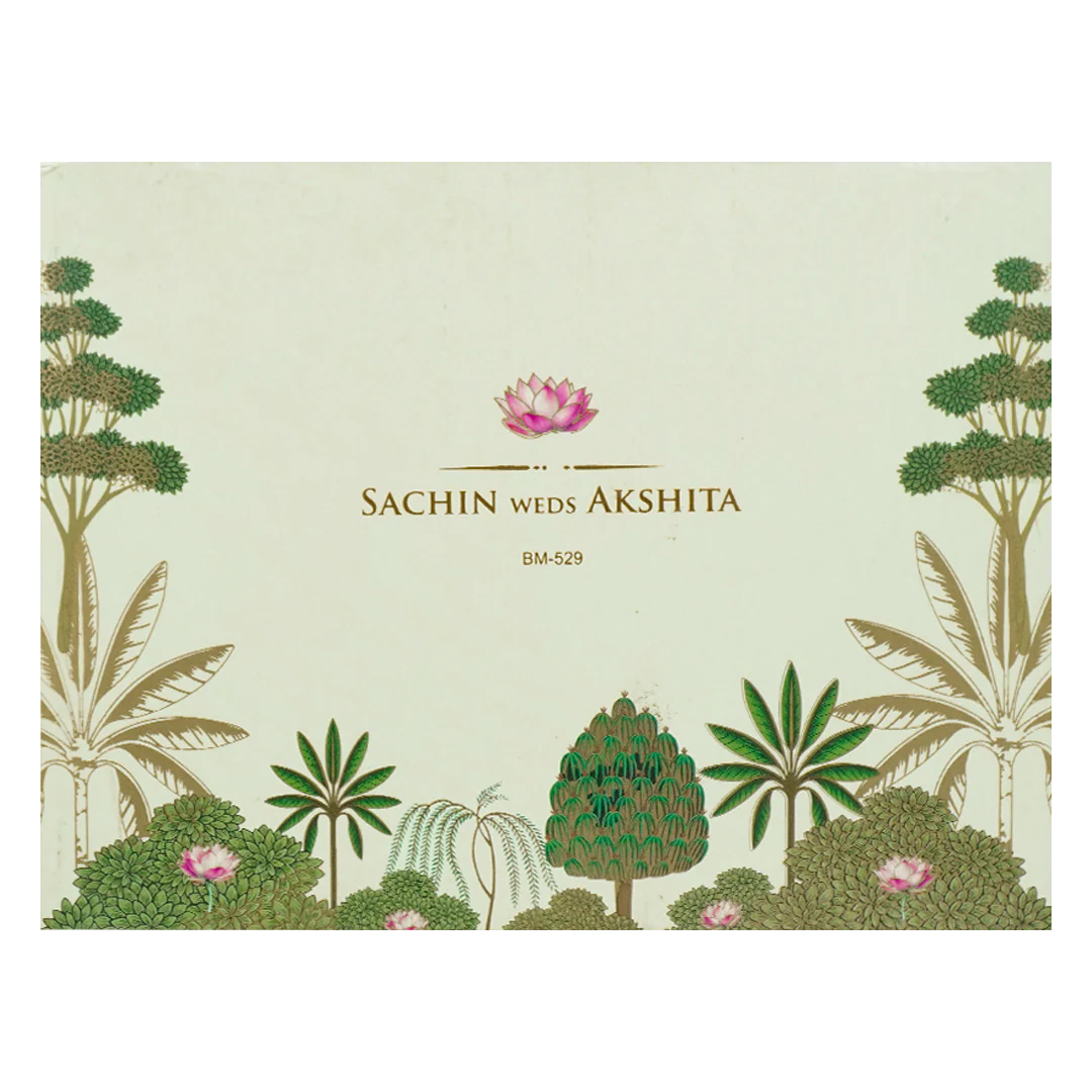 Pastel Green Floral Forest Padded Wedding Card-KBM05290 - Image 4