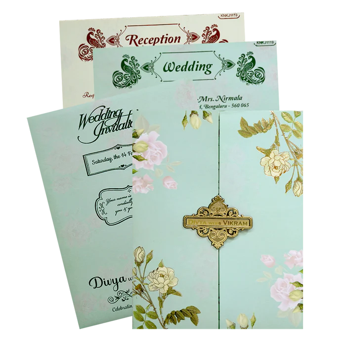 Pastel Green Floral Invitation Card-KNKJ1119