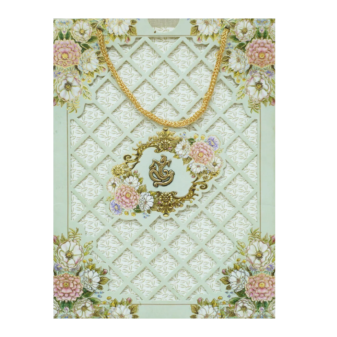 Pastel Green Floral Laser Cut 3-Fold Wedding Card-KNAV1801 - Image 3