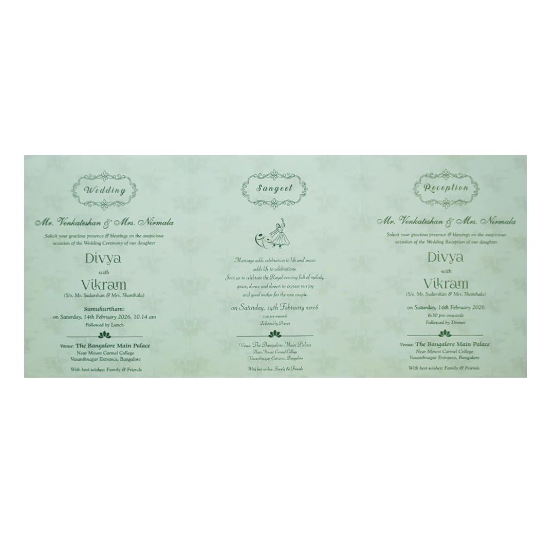 Pastel Green Floral Laser Cut 3-Fold Wedding Card-KNAV1801 - Image 5