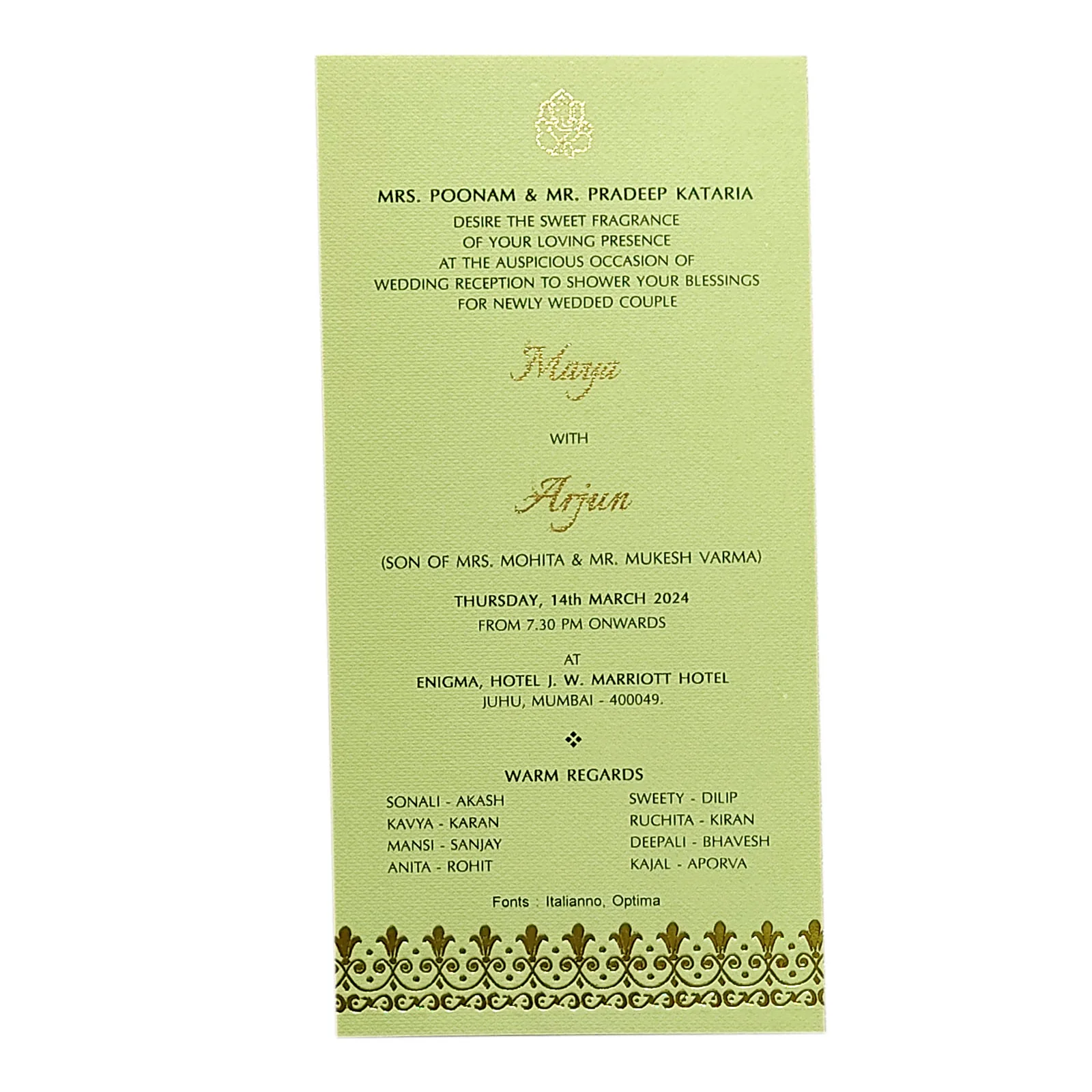 Pastel Green Floral Single Invitation Card-KRCS6051