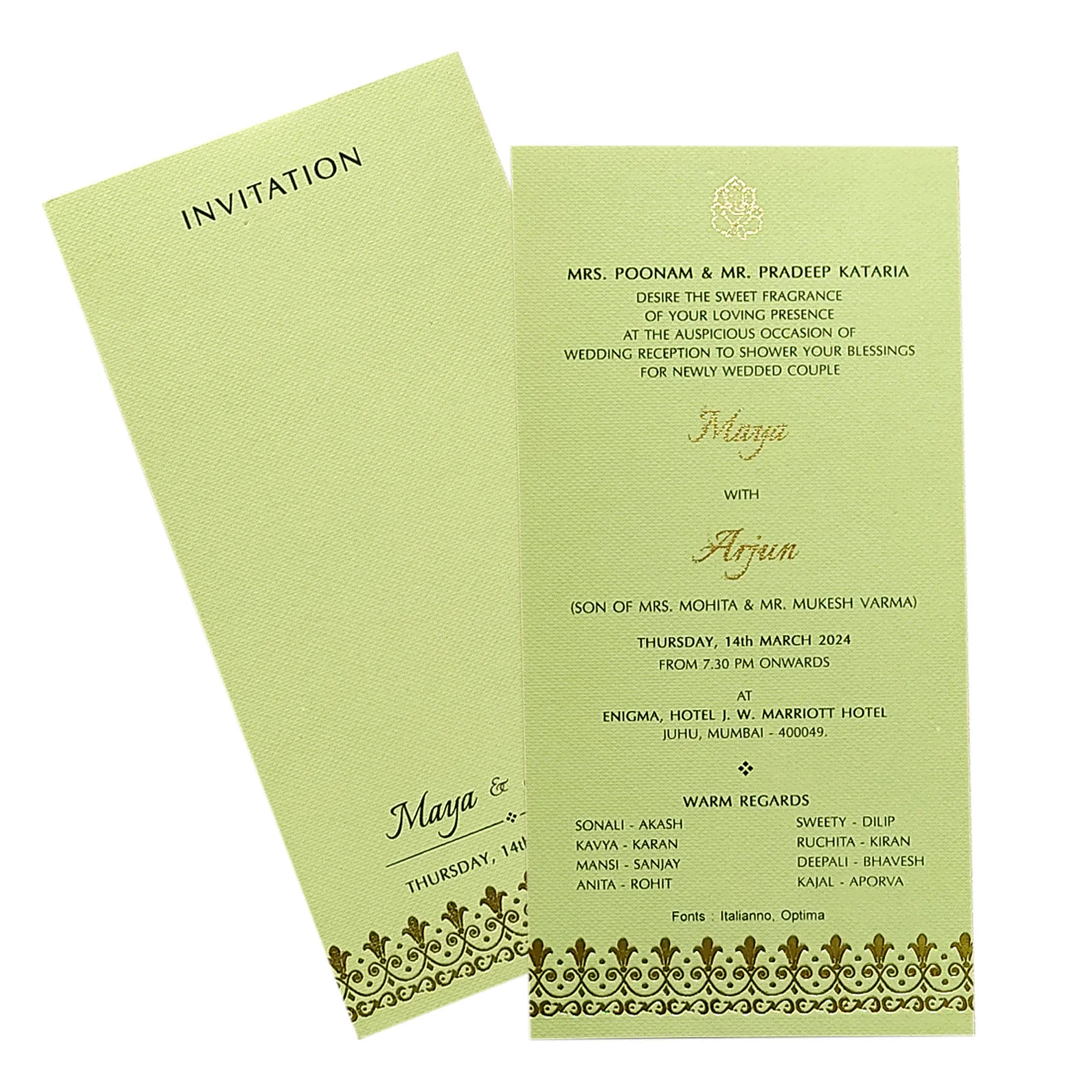 Pastel Green Floral Single Invitation Card-KRCS6051 - Image 3