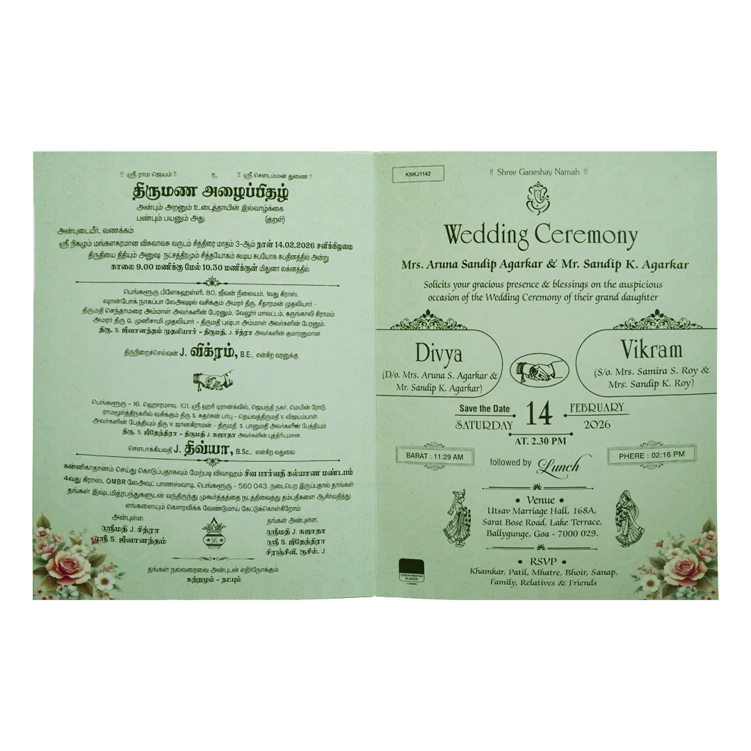Pastel Green Floral Wedding Card-KNKJ1142 - Image 5