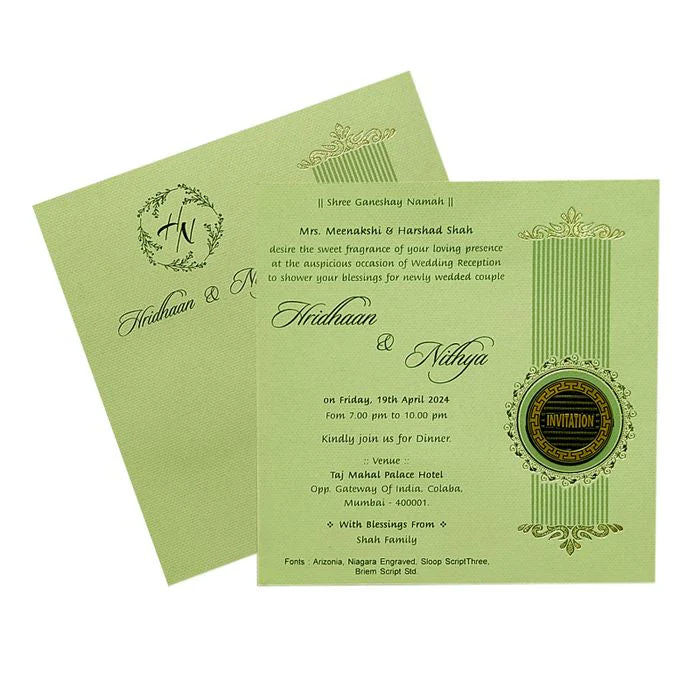 Pastel Green Foil Single Sheet Invitation Card-KRCS6171