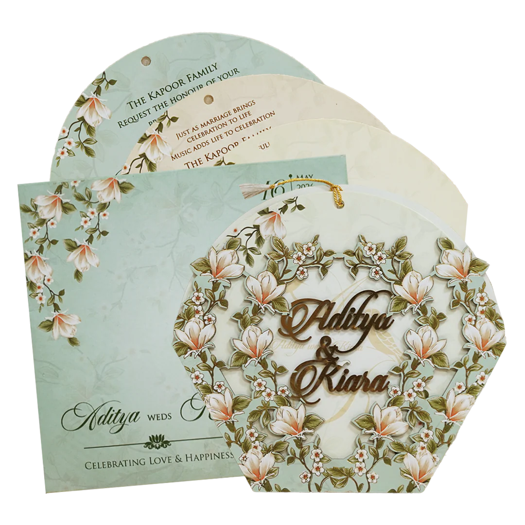 Pastel Green Peach Floral Wedding Card - KFR16110