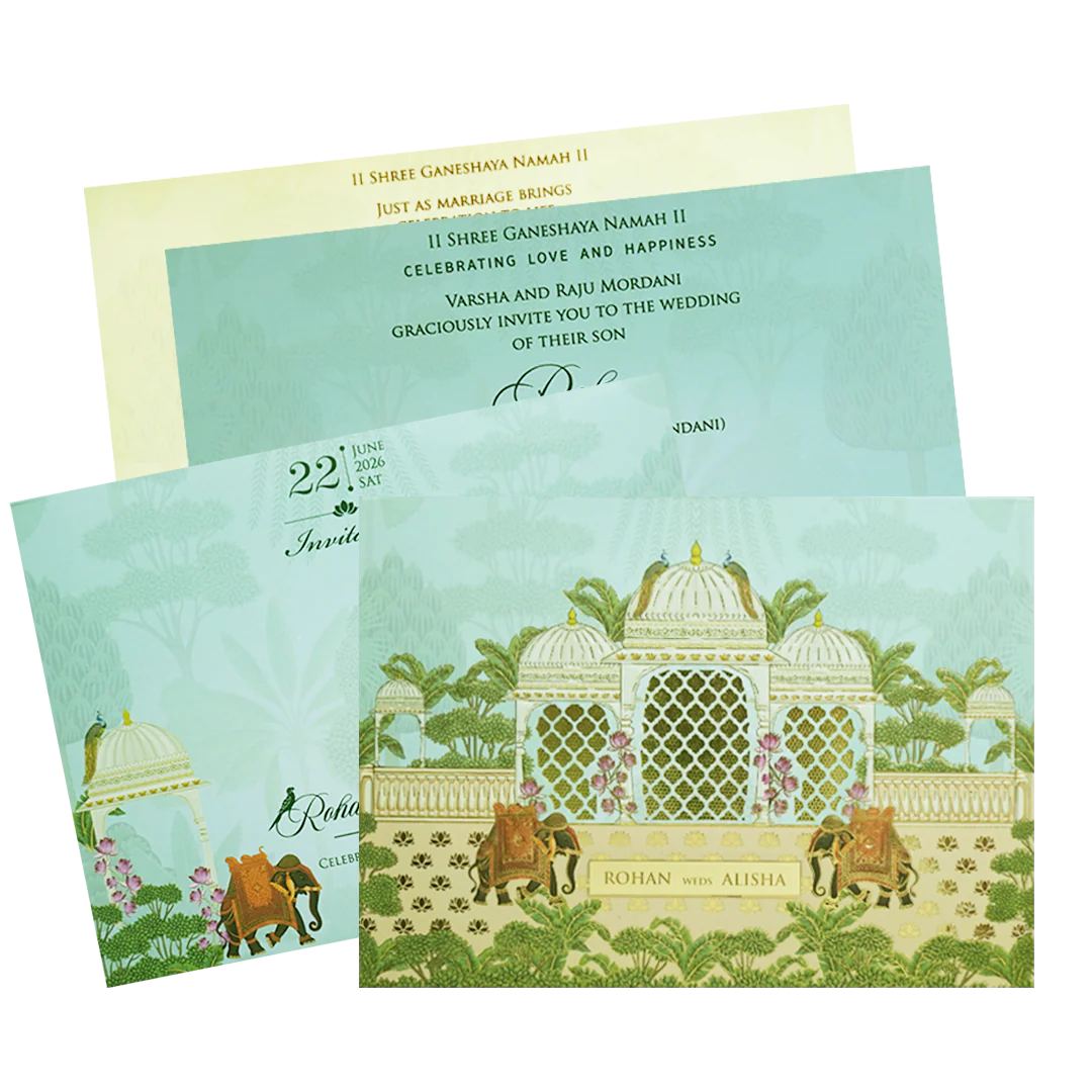 Pastel Mint Green Peach Floral Wedding Card-KFR15330