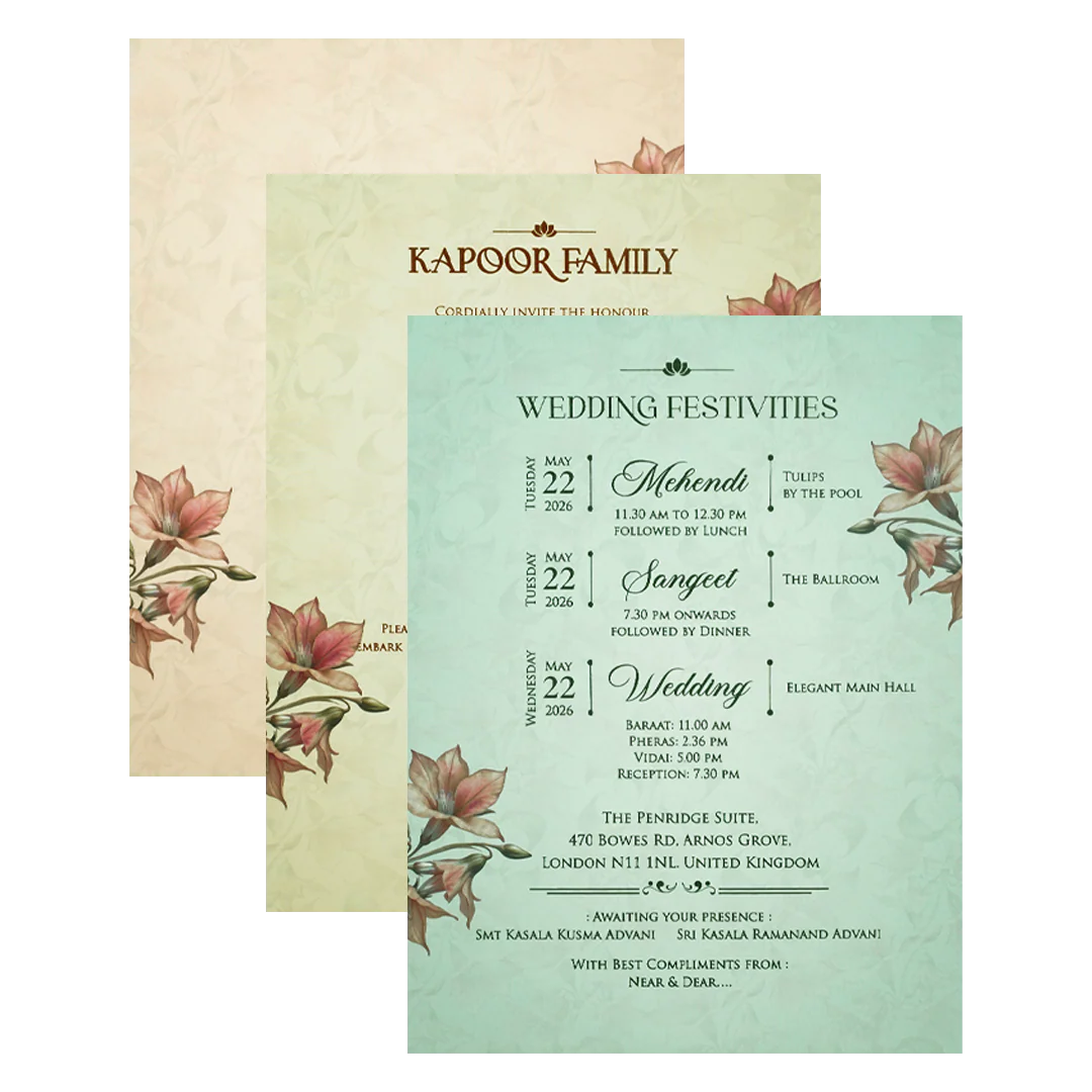 Pastel Peach Lily Floral Padded Wedding Card-KFR16280 - Image 5