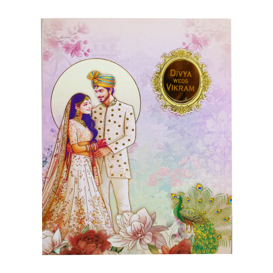 Pastel Pink Bride & Groom Invitation Card-KNKM8206 - Image 3