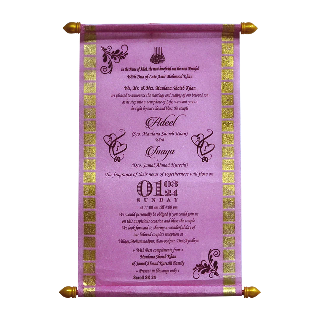 Pastel Pink Fabric Scroll Card-KJTS0024