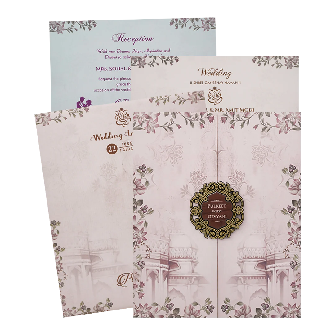 Pastel Pink Floral Palace Wedding Card-KJTS1810