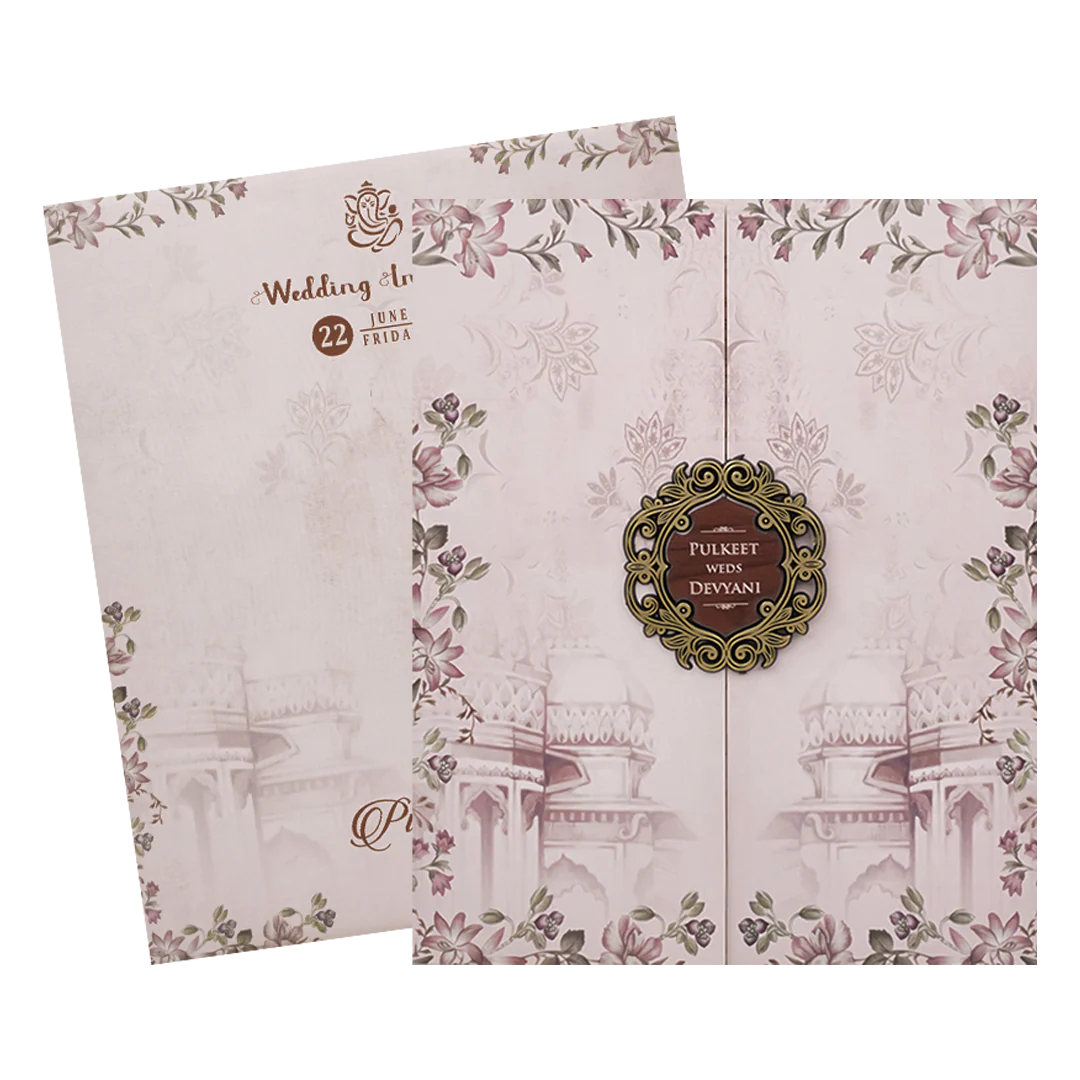 Pastel Pink Floral Palace Wedding Card-KJTS1810 - Image 2