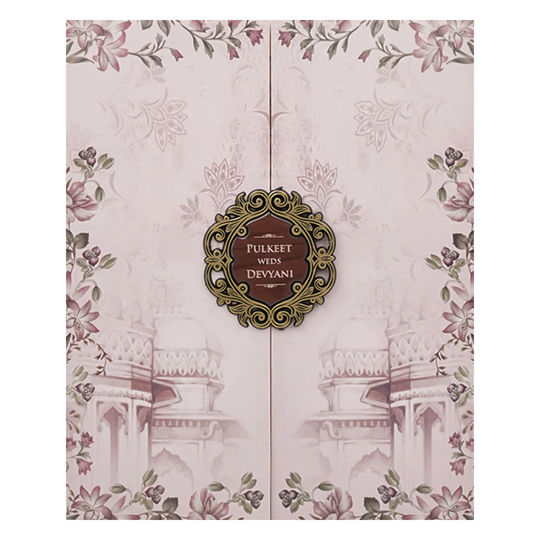Pastel Pink Floral Palace Wedding Card-KJTS1810 - Image 3