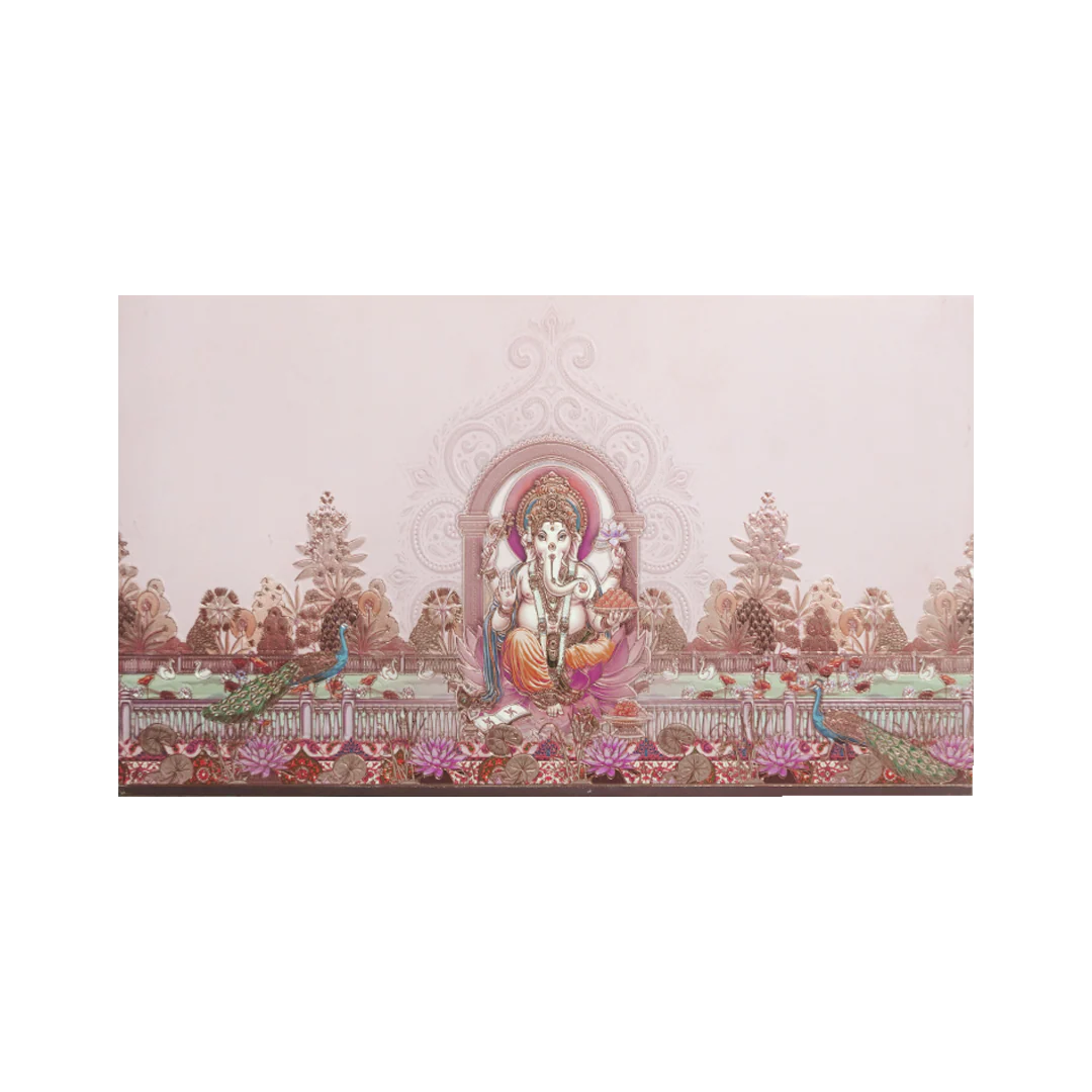 Pastel Pink Ganesh Peacock Wedding Invitation Card-KPR24630 - Image 3