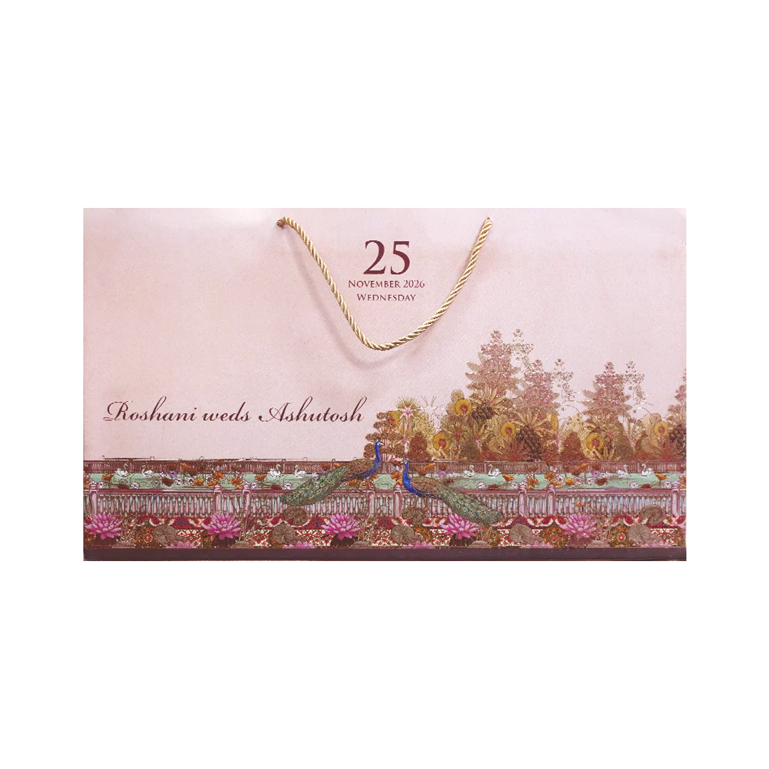 Pastel Pink Ganesh Peacock Wedding Invitation Card-KPR24630 - Image 4