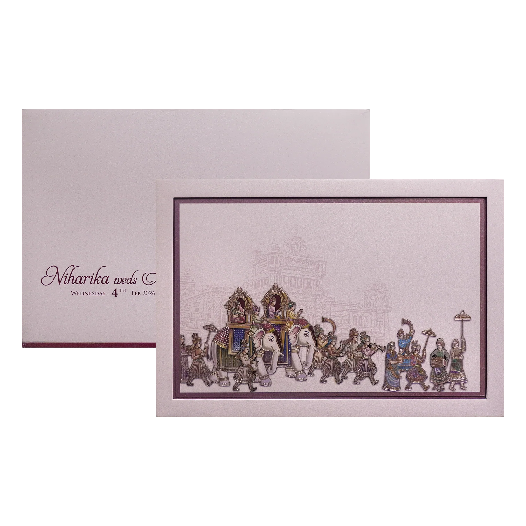 Pastel Pink Royal Wedding Baraat Invitation Card-KPR24830 - Image 2