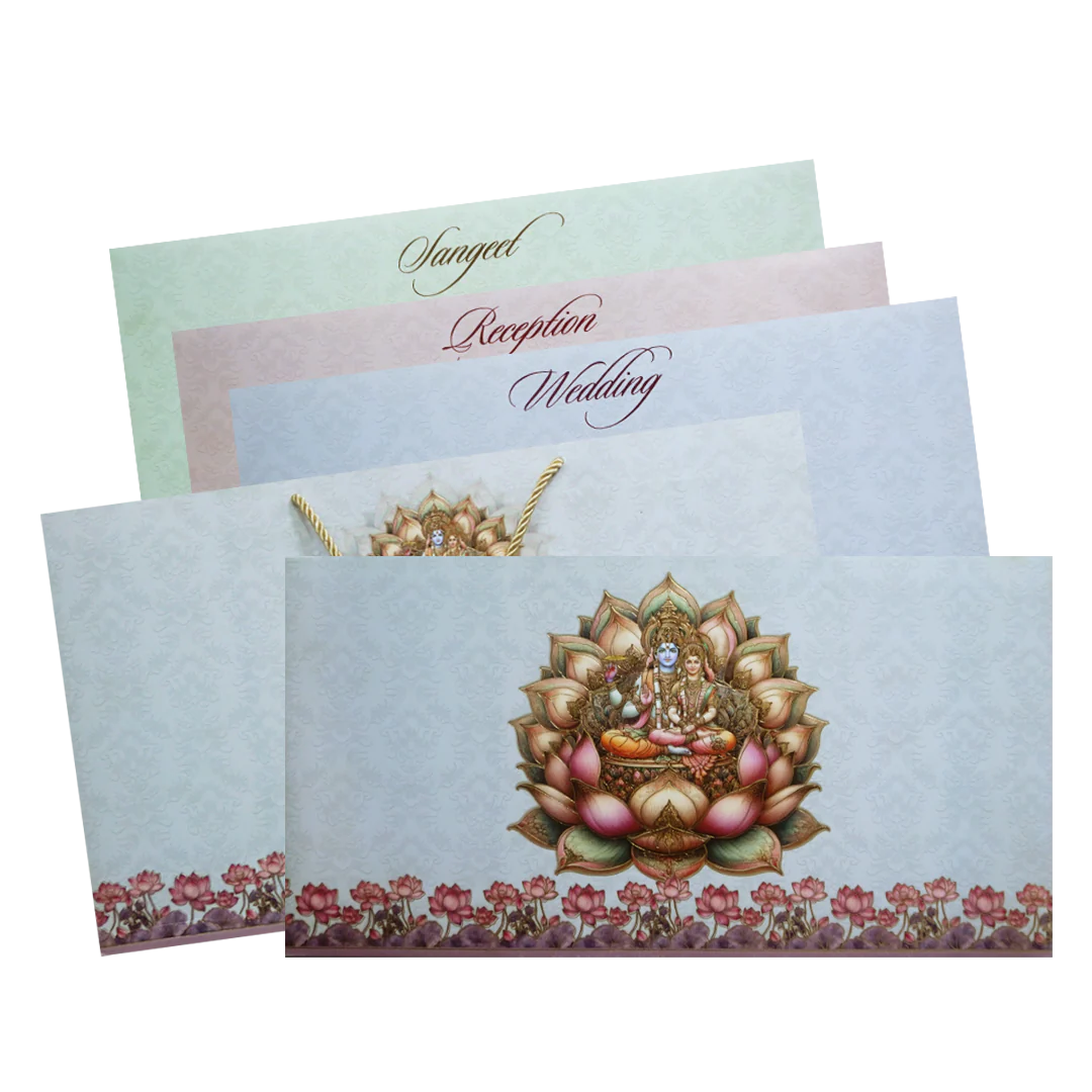 Pastel Vishnu Lakshmi Lotus Wedding Invitation Card-KPR24660