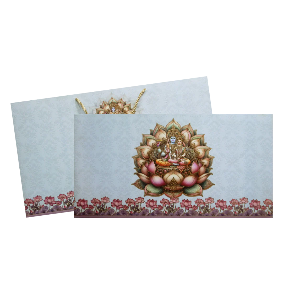Pastel Vishnu Lakshmi Lotus Wedding Invitation Card-KPR24660 - Image 2