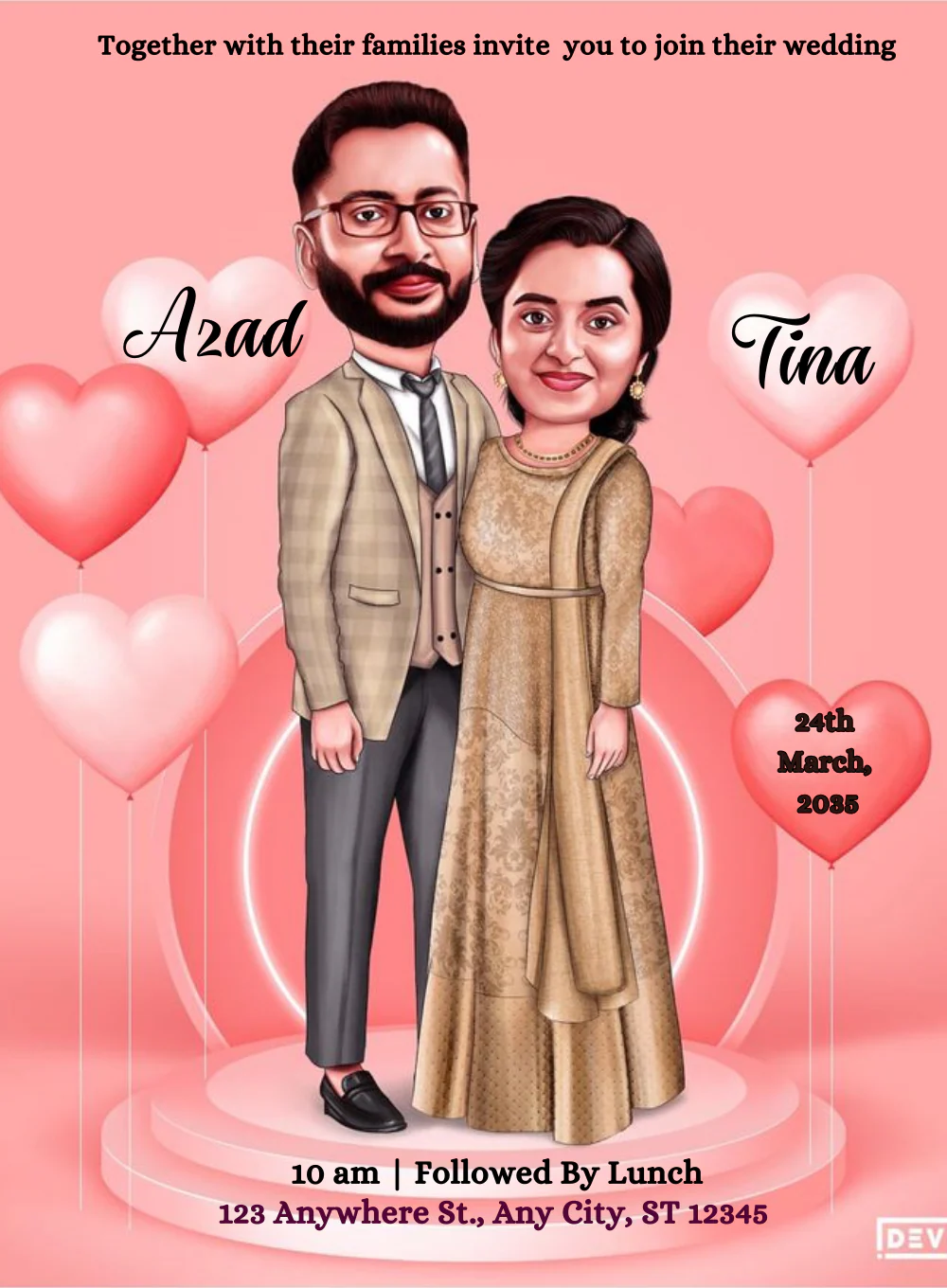 Pastel Palette Caricature Wedding Invitations-AACAR021