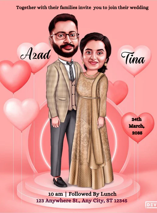 Pastel Palette Caricature Wedding Invitations-AACAR021 - Image 2