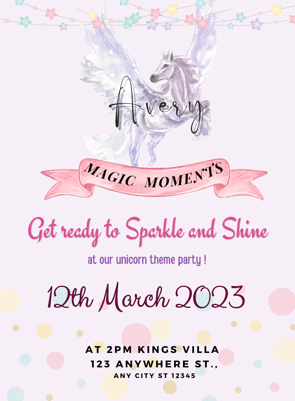 Pastel Pink Unicorns Invitation-AAUNI014 - Image 2