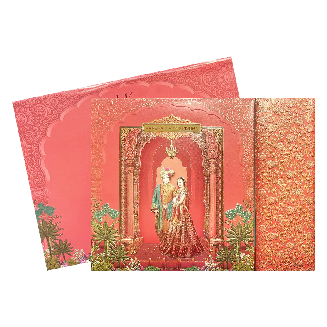 Peach Arch Bride Groom Padded Wedding Card-KSI64140 - Image 2