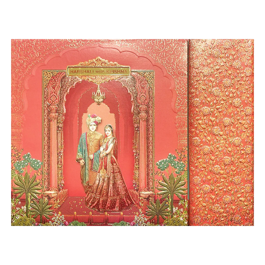 Peach Arch Bride Groom Padded Wedding Card-KSI64140 - Image 3