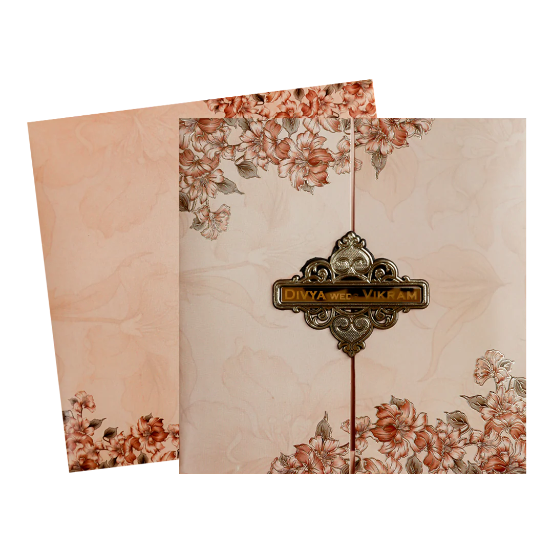 Peach Floral Door Wedding Card-KNSN6711P - Image 2