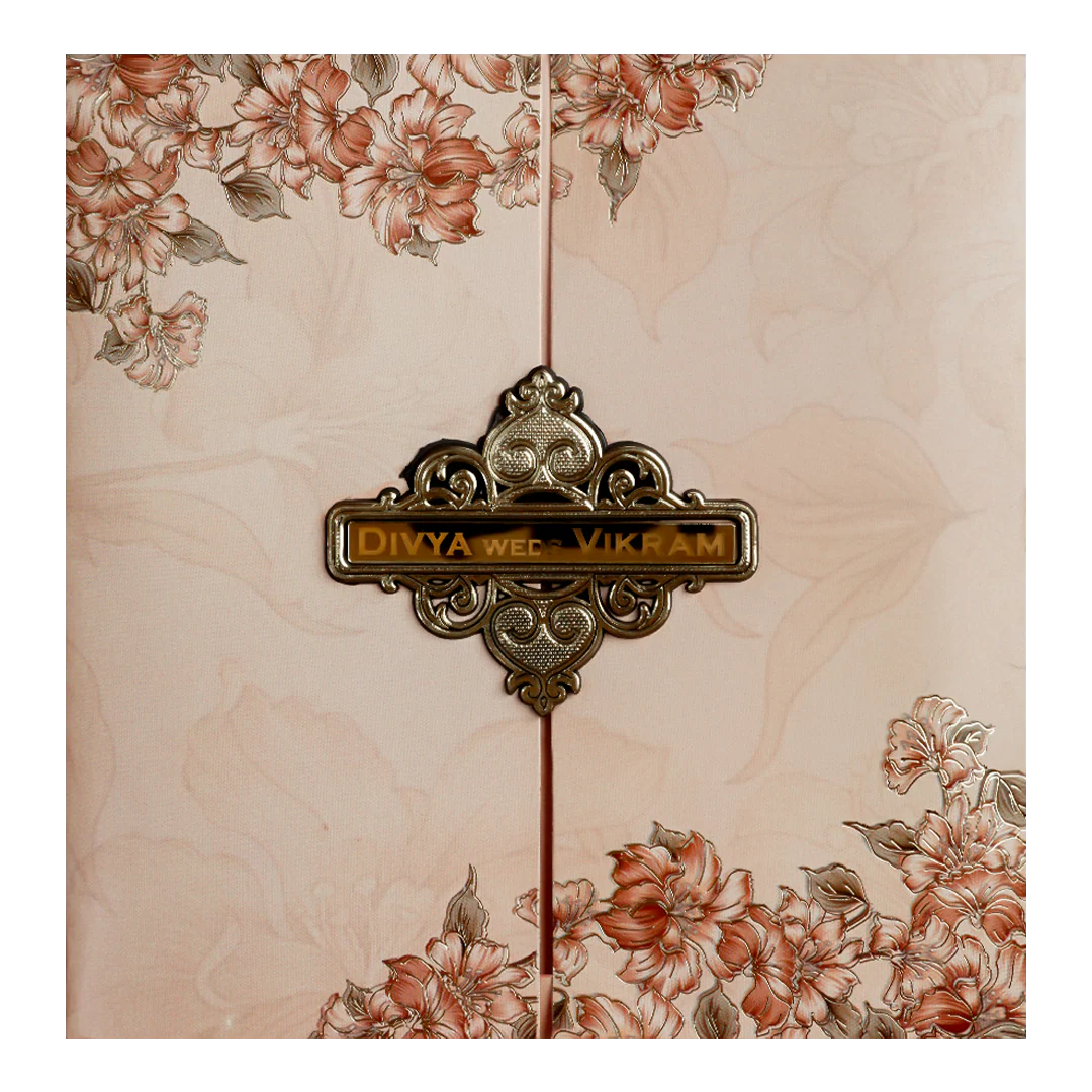 Peach Floral Door Wedding Card-KNSN6711P - Image 3