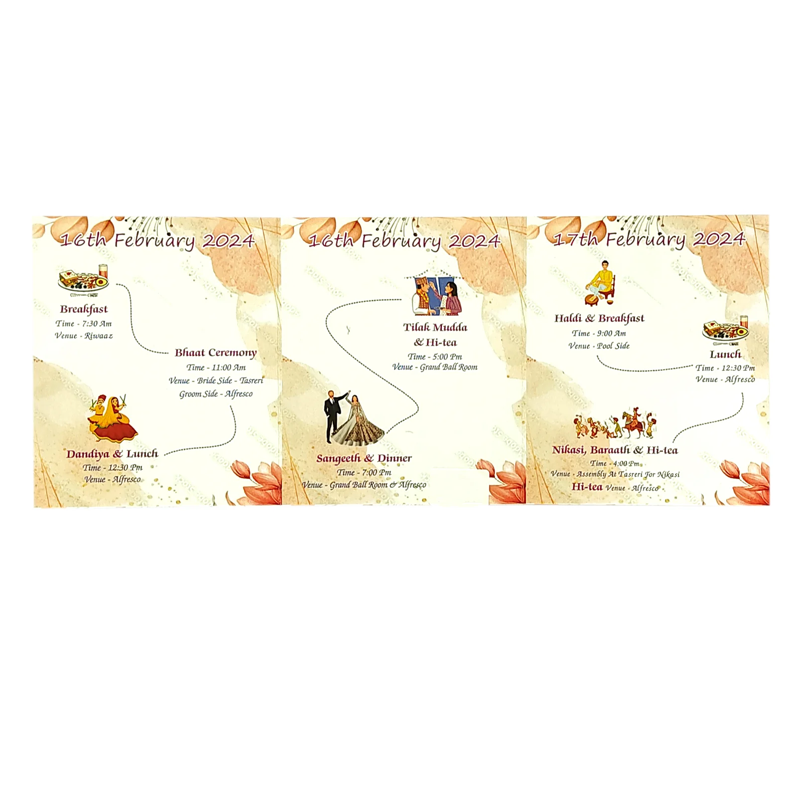 Peach Floral Fold Invitation Card-KRK0013 - Image 3