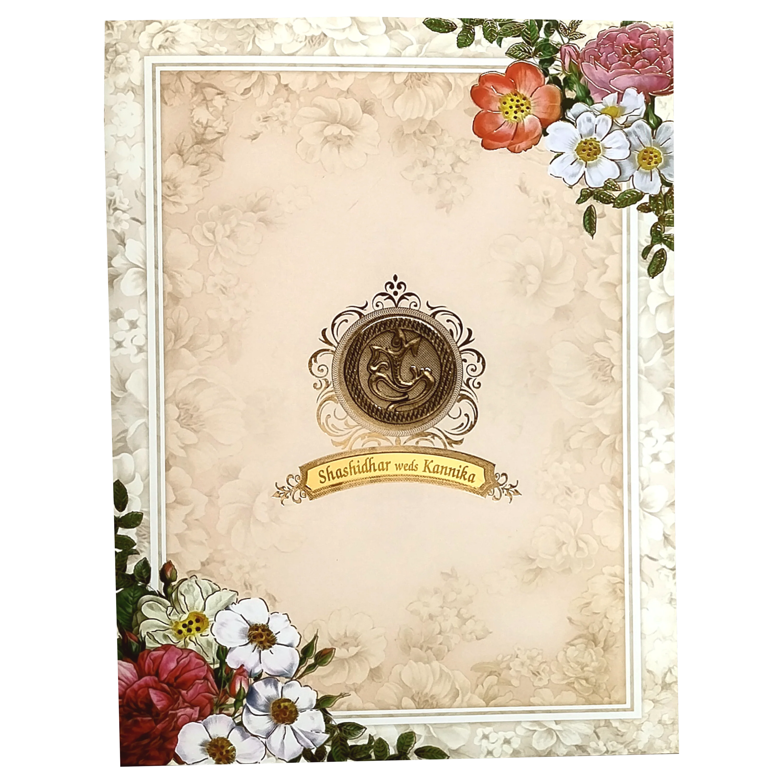 Peach Floral Nameplate Invitation Card-KNKJ1120 - Image 3