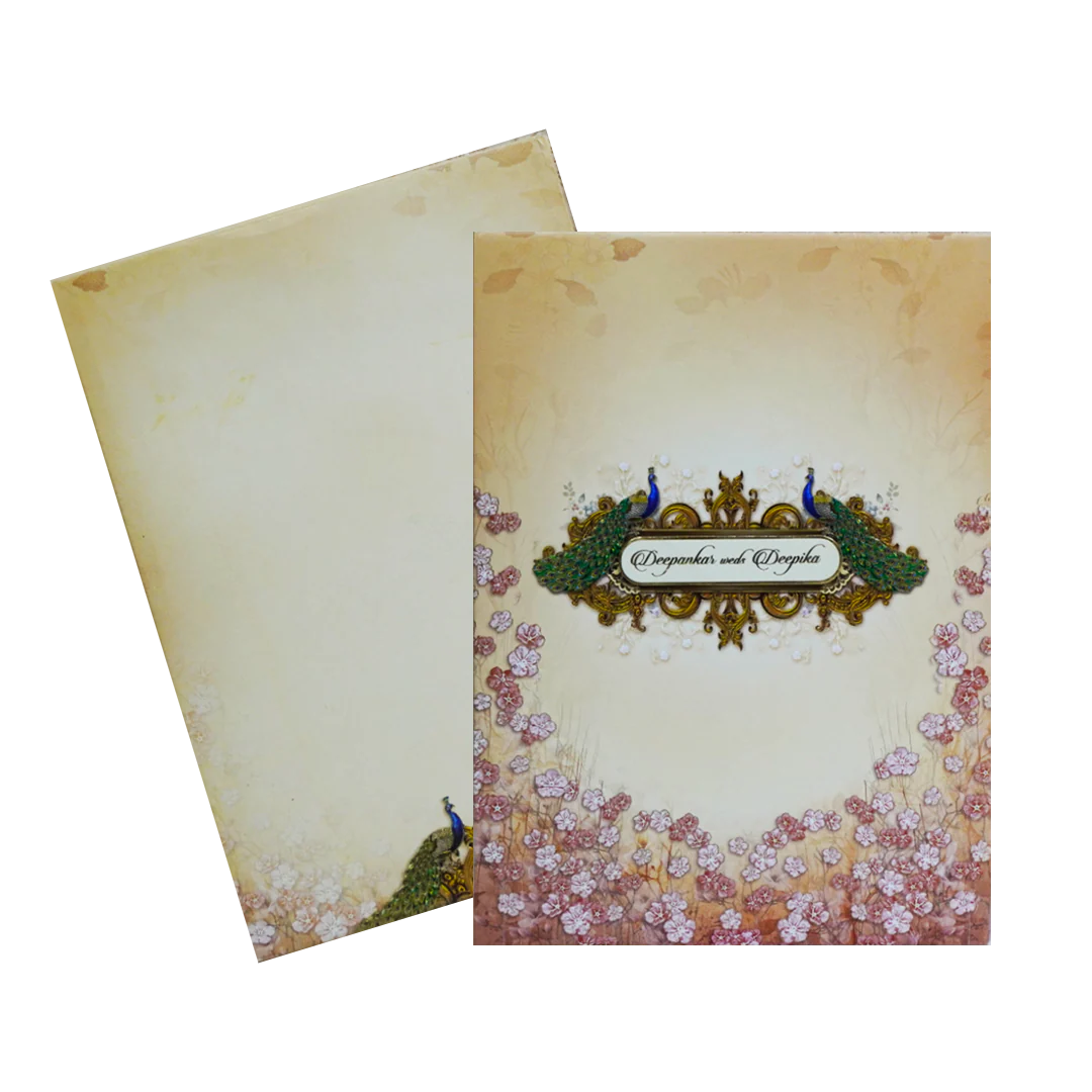 Peach Floral Peacock Padded Invitation Card-KAC05360 - Image 2