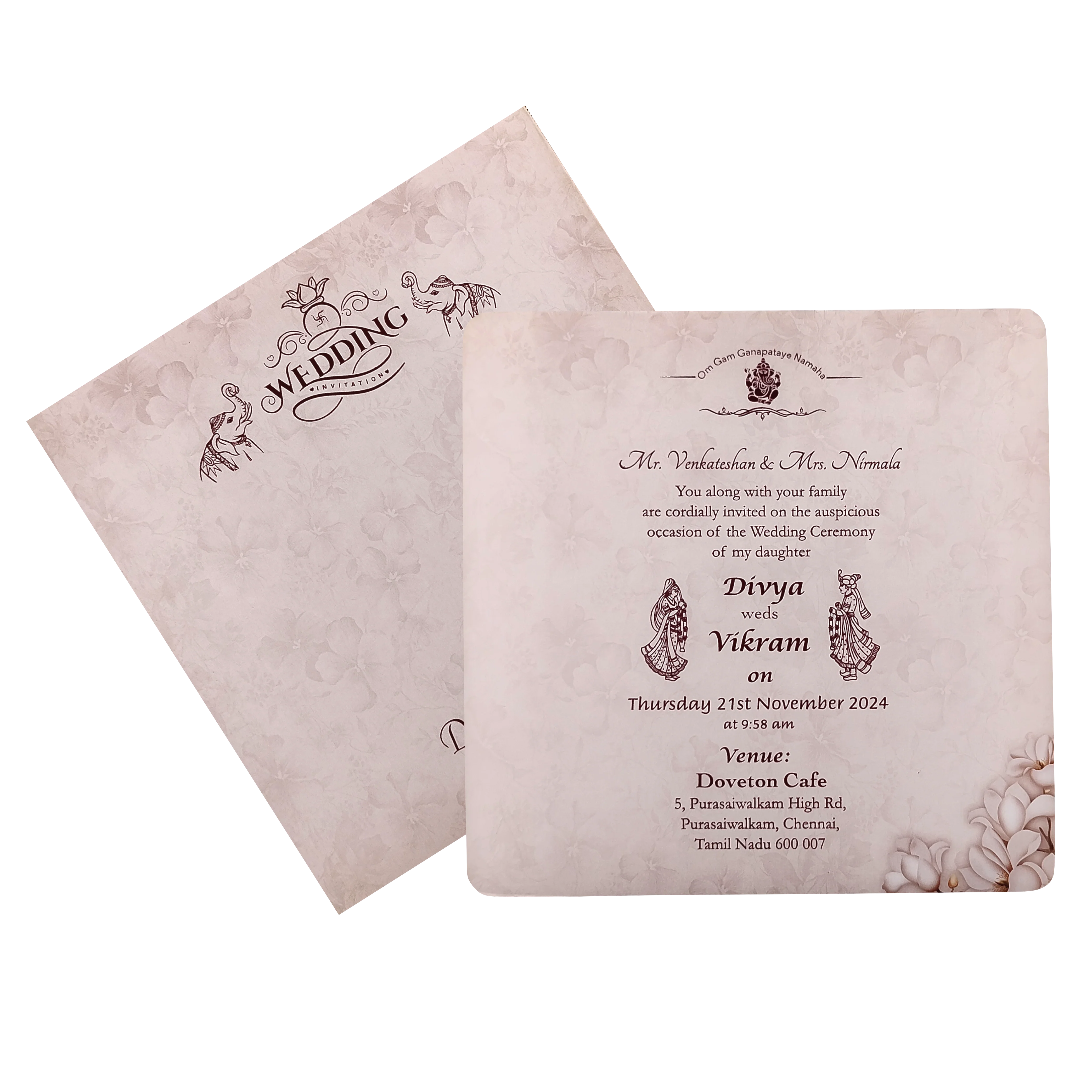 Peach Floral Single Sheet Invitation Card-KNIC7301