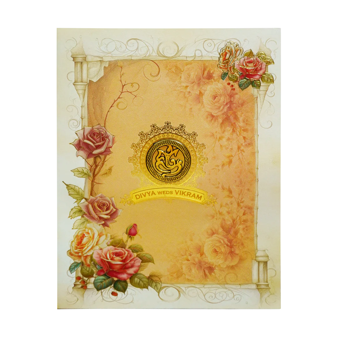 Peach Floral Wedding Card-KNKJ1140 - Image 3