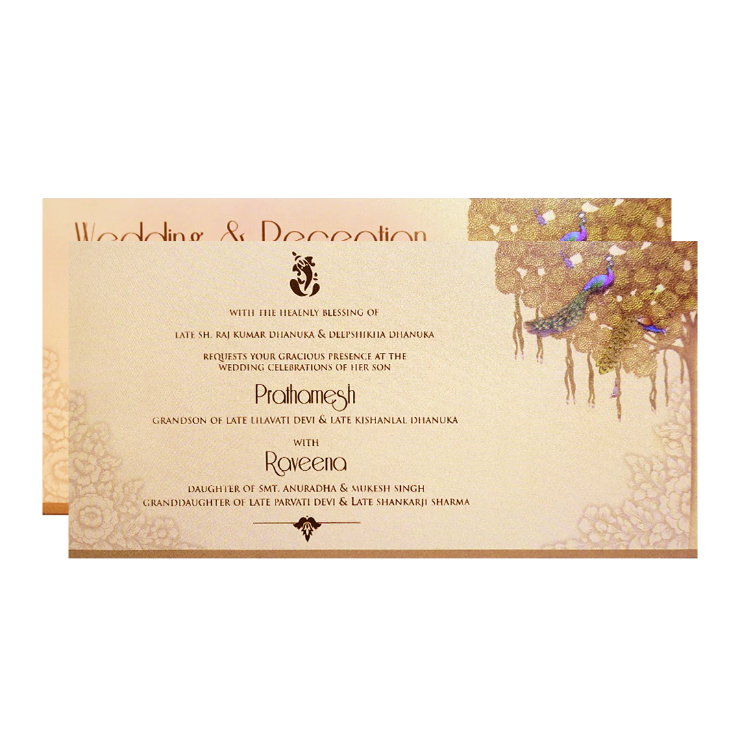 Peach Gold Embossed Shrinathji Wedding Invitation Card-KPR06460 - Image 5
