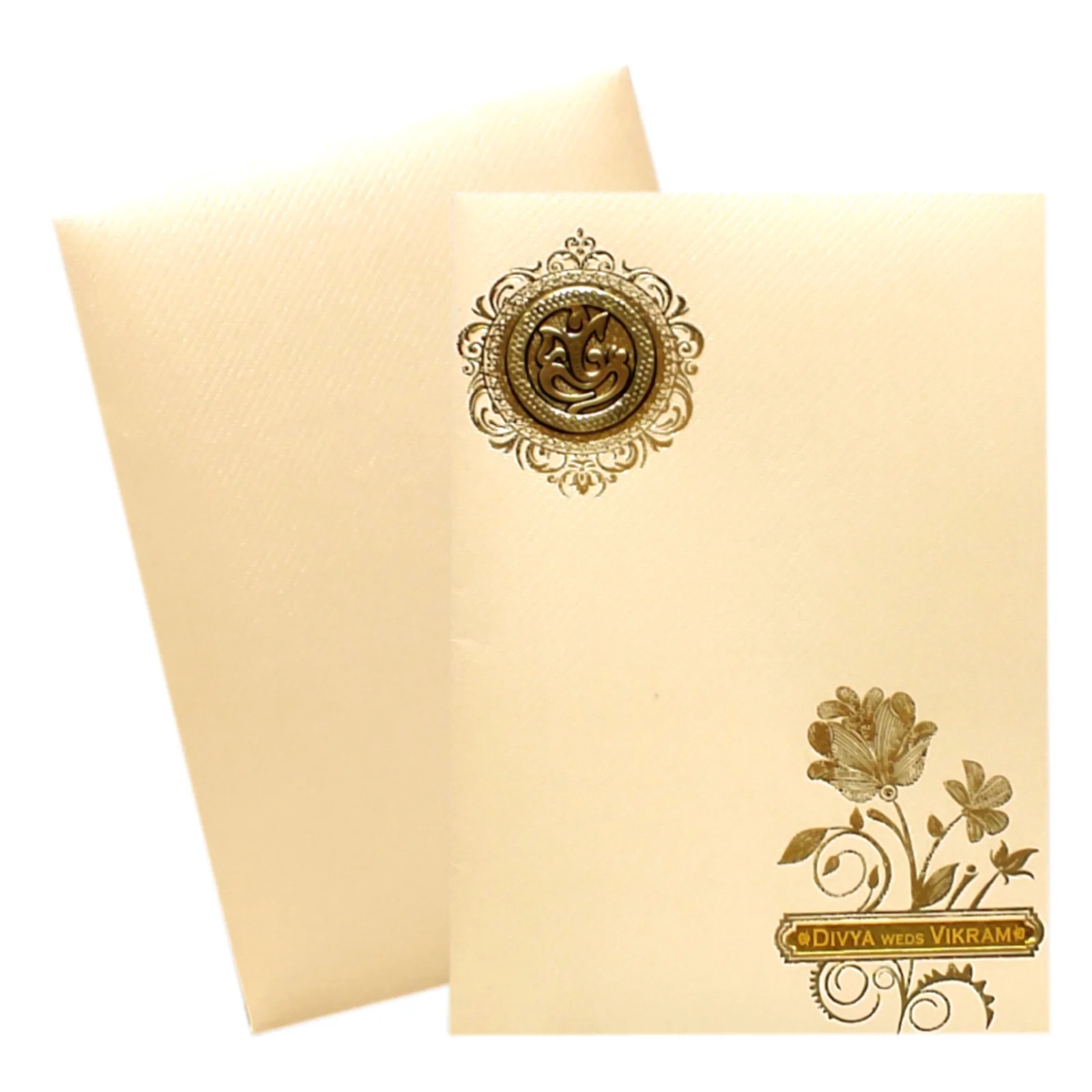 Peach Gold Floral Invitation Card-KNKTP030 - Image 2