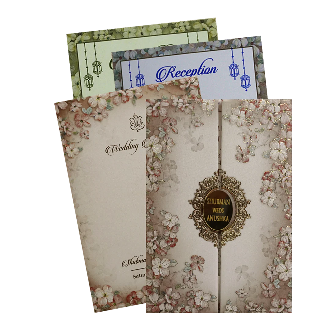 Peach Gold Foiled Wedding Invitation Card-KRB8280