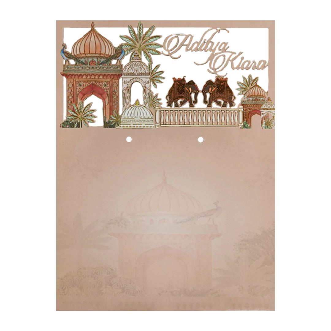 Peach Palace Elephant Baraat Wedding Card-KFR16060 - Image 3
