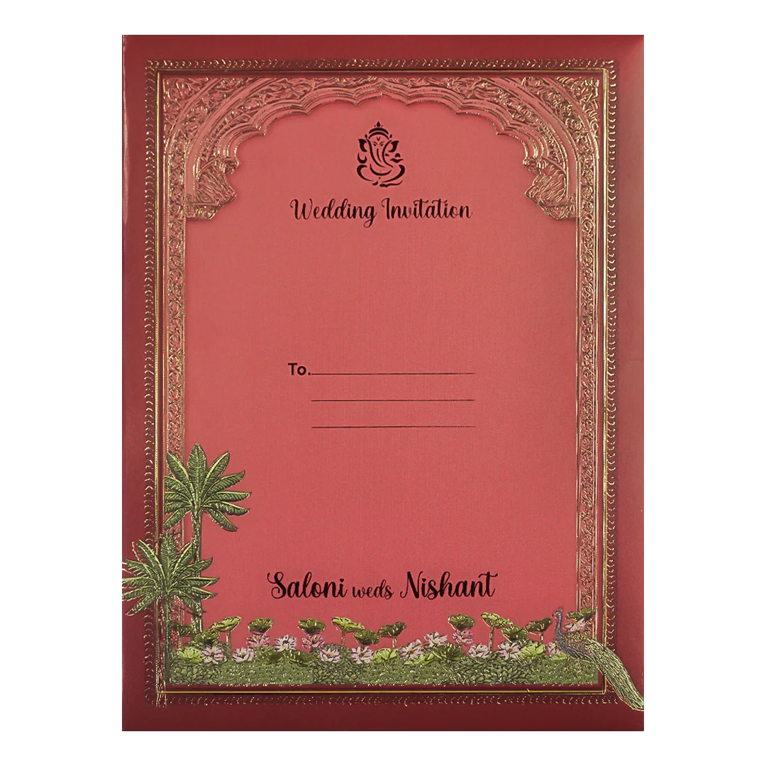 Peach Radha Krishna Palace Padded Wedding Card-KSI64020 - Image 4