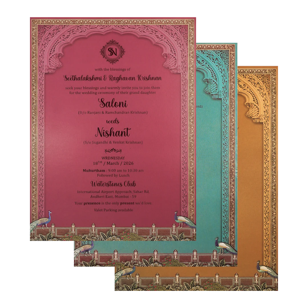 Peach Radha Krishna Palace Padded Wedding Card-KSI64020 - Image 5