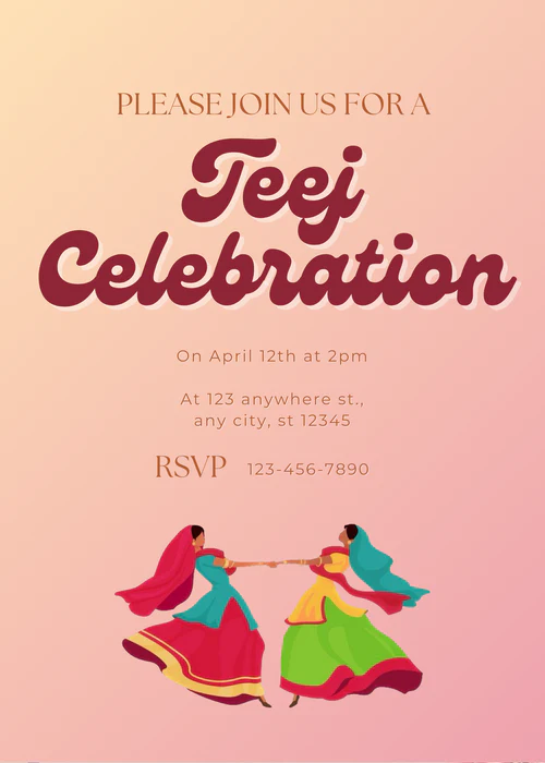 Peach Shaded Fun Teej Invitation-AATEE003 - Image 2