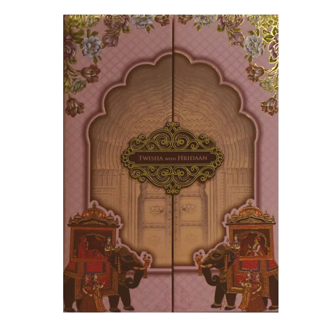 Peachy Pink Padded Wedding Card-KVN07220 - Image 3