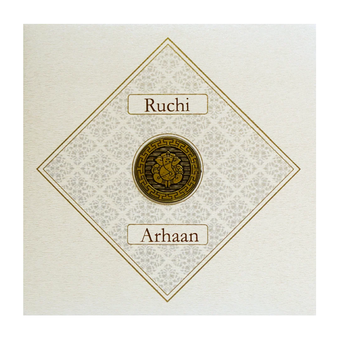 Pearl White Ganesha Wedding Card-KRC30142 - Image 3