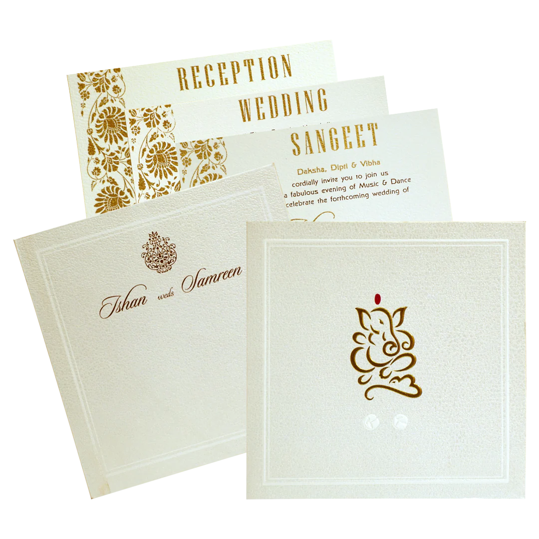 Pearl White Ganesha Wedding Card-KRC30421