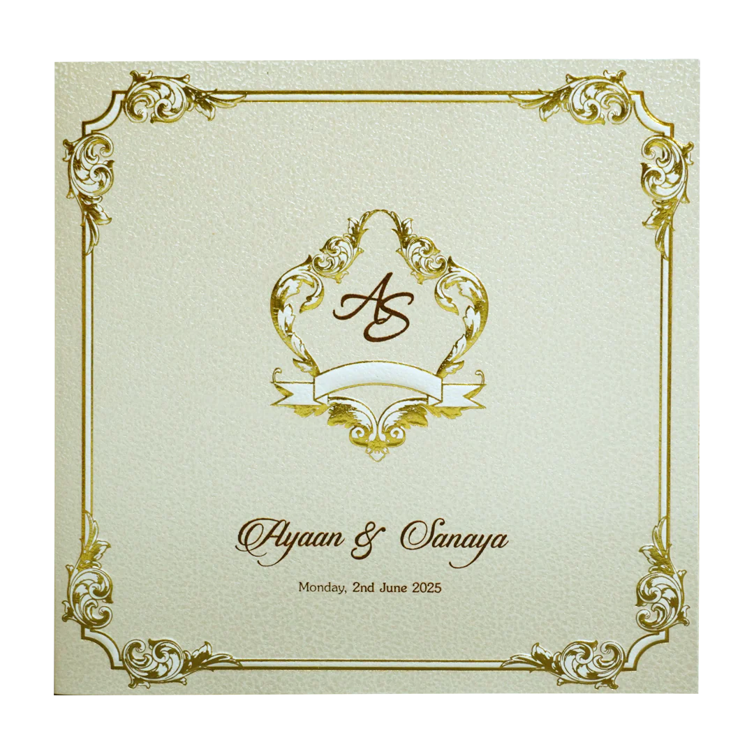 Pearl White Gold Floral Box Invitation Card-KRC30240 - Image 3