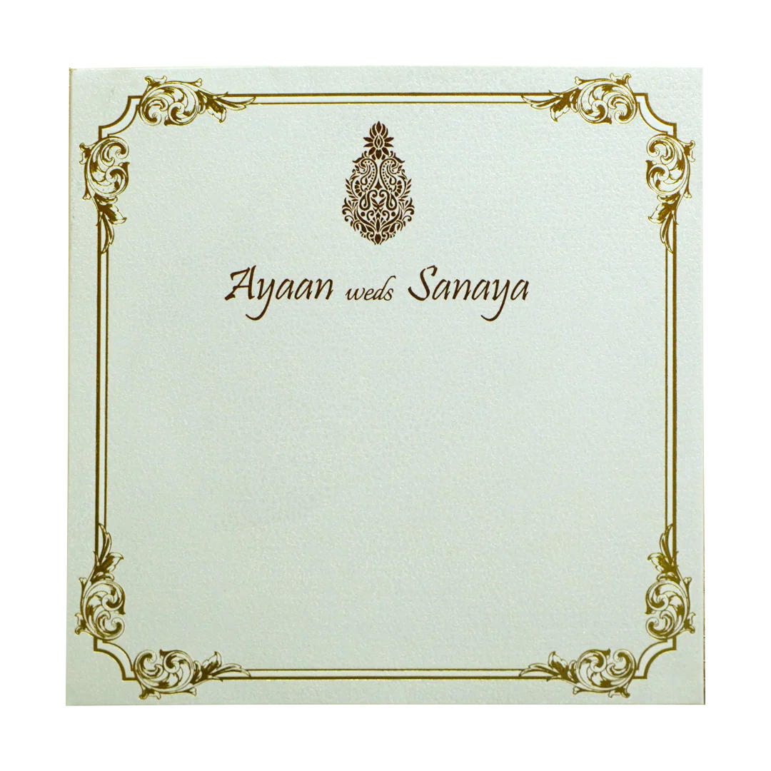 Pearl White Gold Floral Box Invitation Card-KRC30240 - Image 4