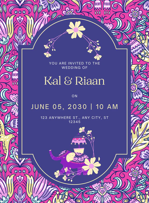 Pink and Navy Blue Floral Wedding Invitation-EINK0045 - Image 2