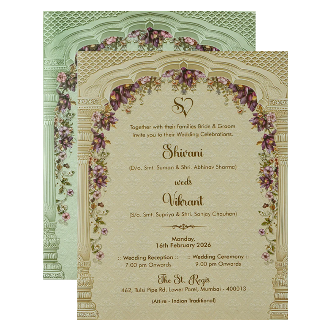 Pink Arch Floral Wedding Card-KSI65070 - Image 5