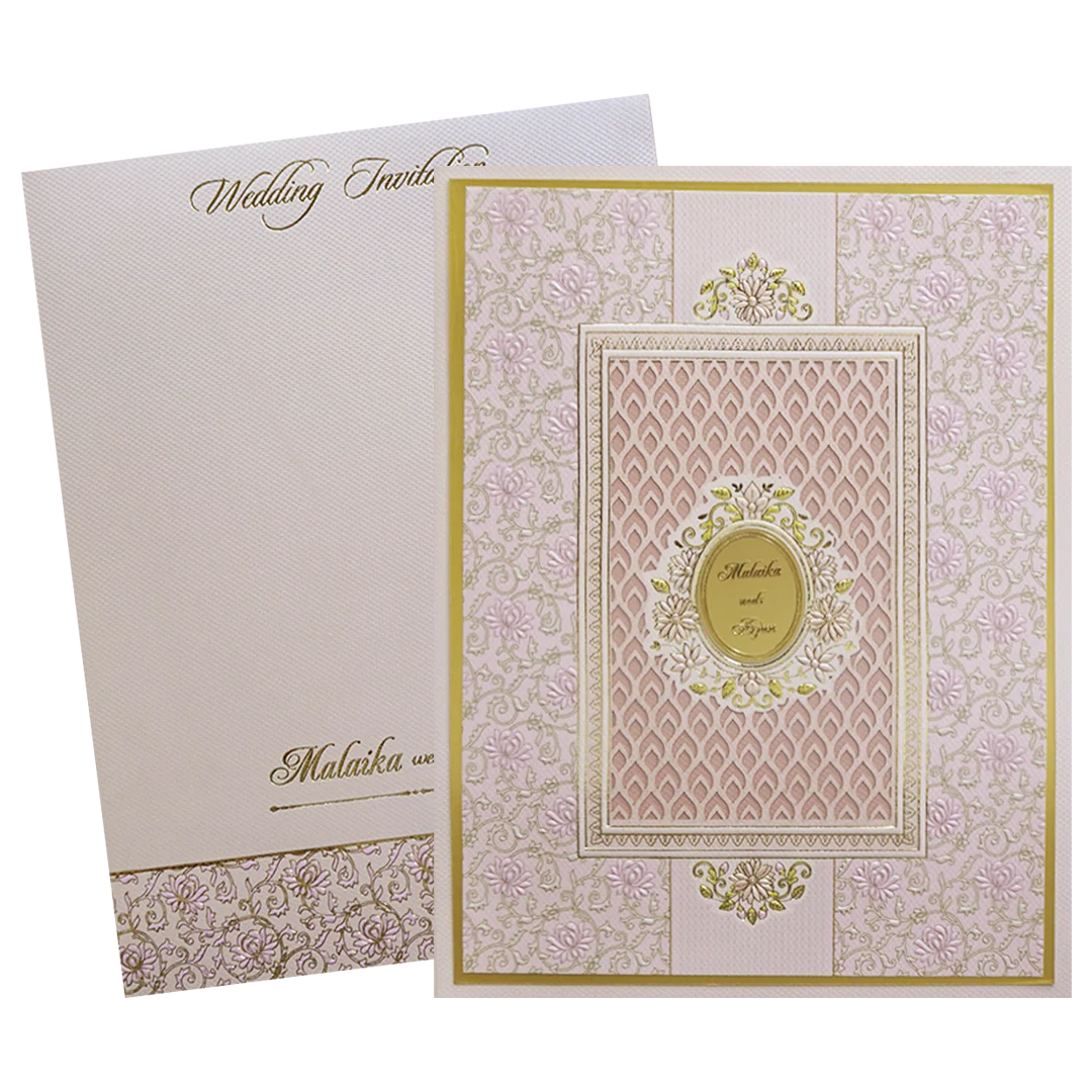 Pink Cream Floral Embossed Laser Cut Padded Wedding Card - KMMEX8280 - Image 2