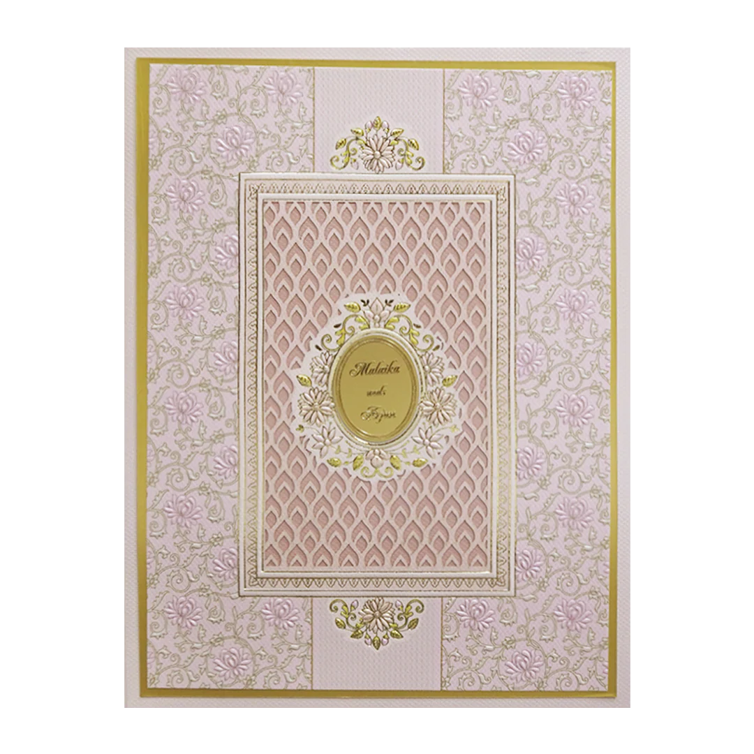 Pink Cream Floral Embossed Laser Cut Padded Wedding Card - KMMEX8280 - Image 3