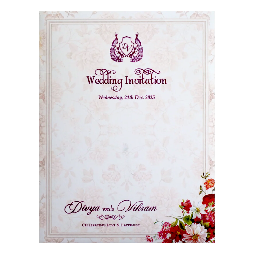 Pink Cream Floral Nameplate Invitation Card-KNKC4063 - Image 4